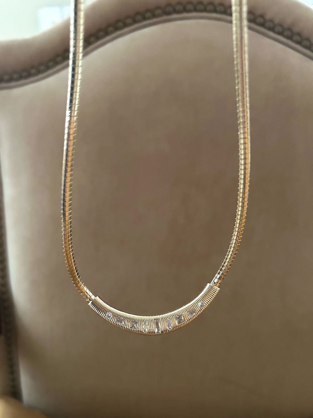 Anthropologie Ribbed Snake Chain Collar Gold Toned CZ Necklace NWT Adjustable